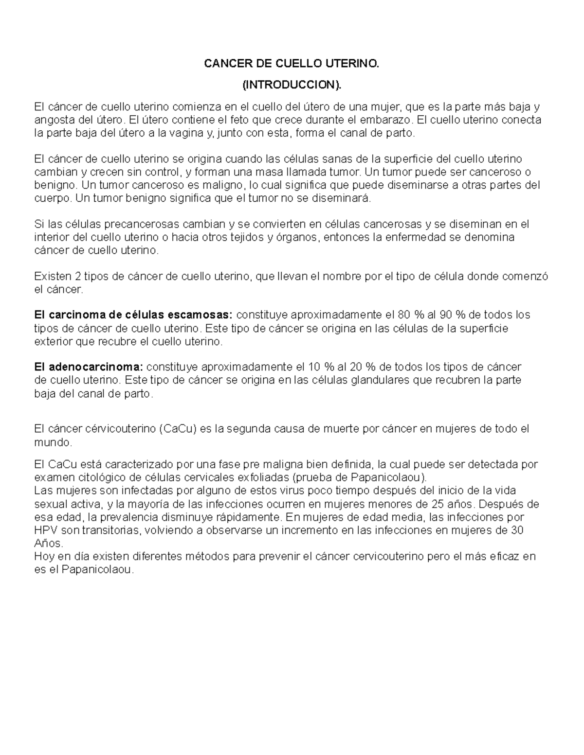 Cancer Cervicouterino Cancer De Cuello Uterino Introduccion El C Ncer De Cuello Uterino