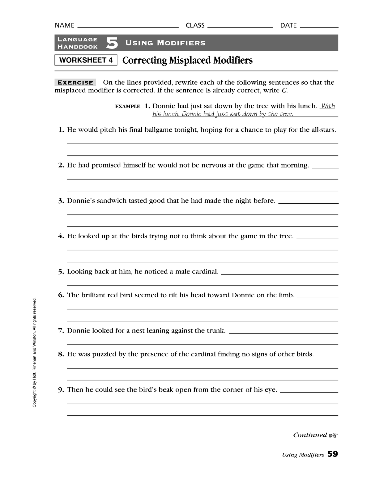 Misplaced and Dangling Modifiers 1 8th and 9th Grade Level - Using ...