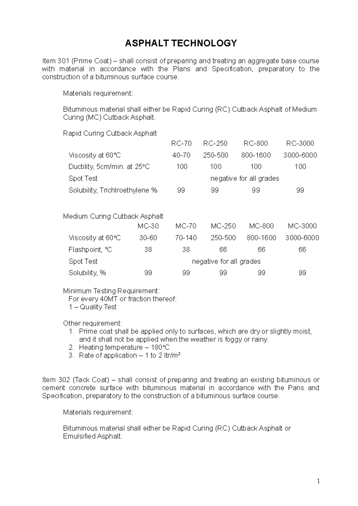 Asphalt Technology Asphalt ASPHALT TECHNOLOGY Item 301 (Prime Coat