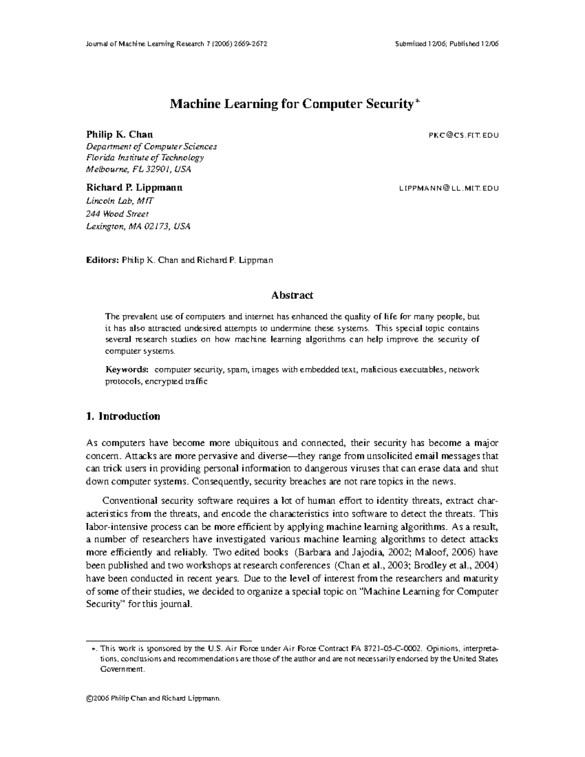 mlsec-machine-learning-journal-of-machine-learning-research-7-2006