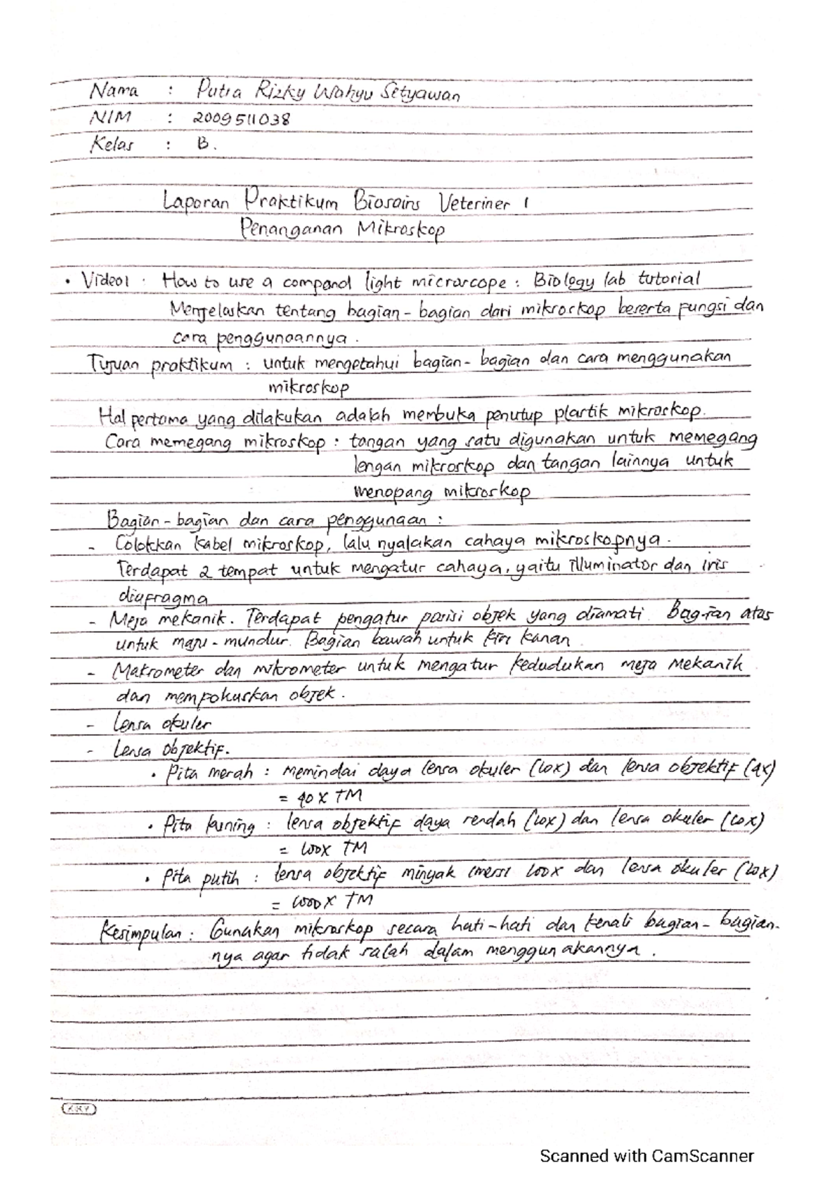 Laporan Praktikum Penggunaan Mikroskop - Biokimia Veteriner I - Studocu