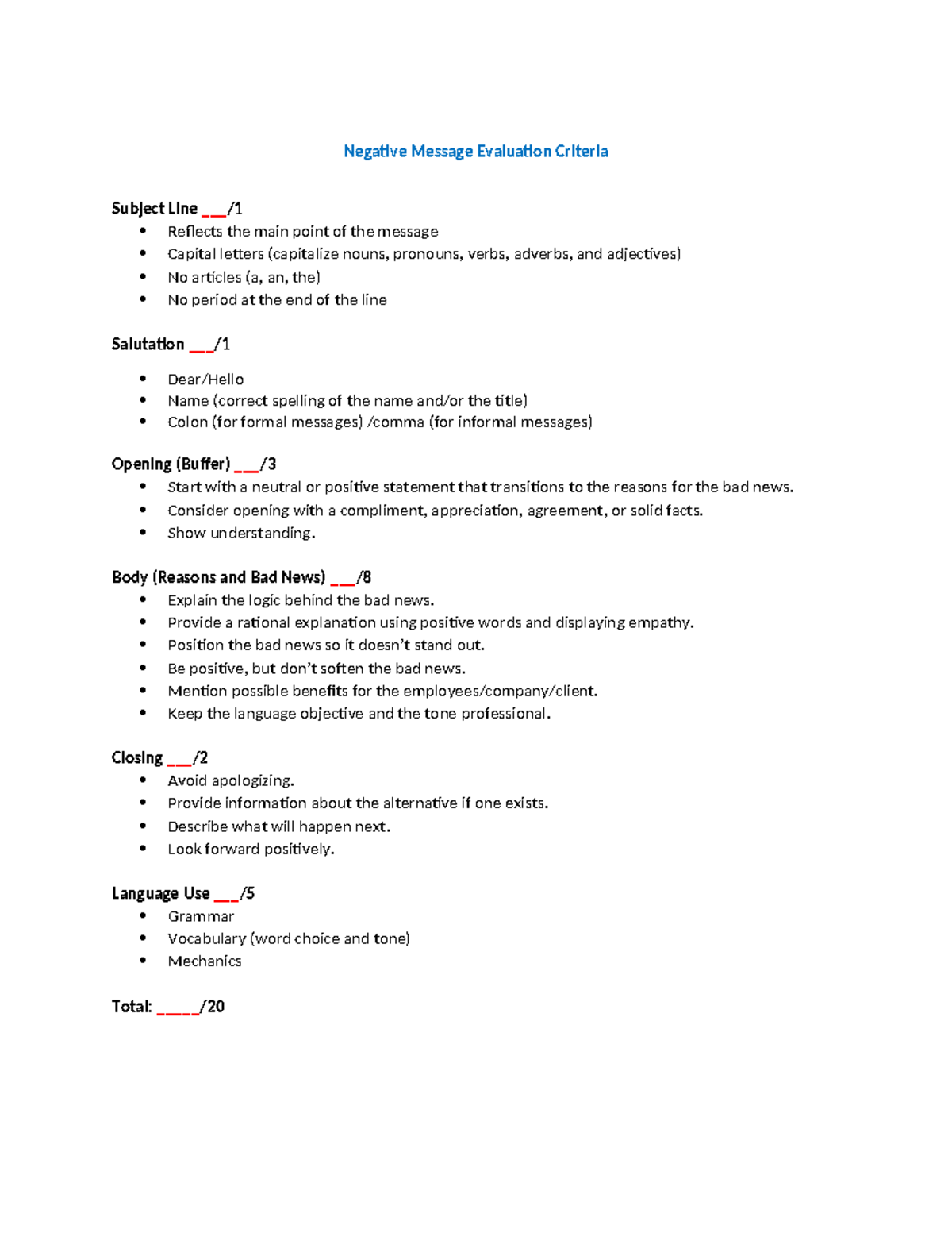 Negative Message Evaluation Criteria - Negative Message Evaluation ...