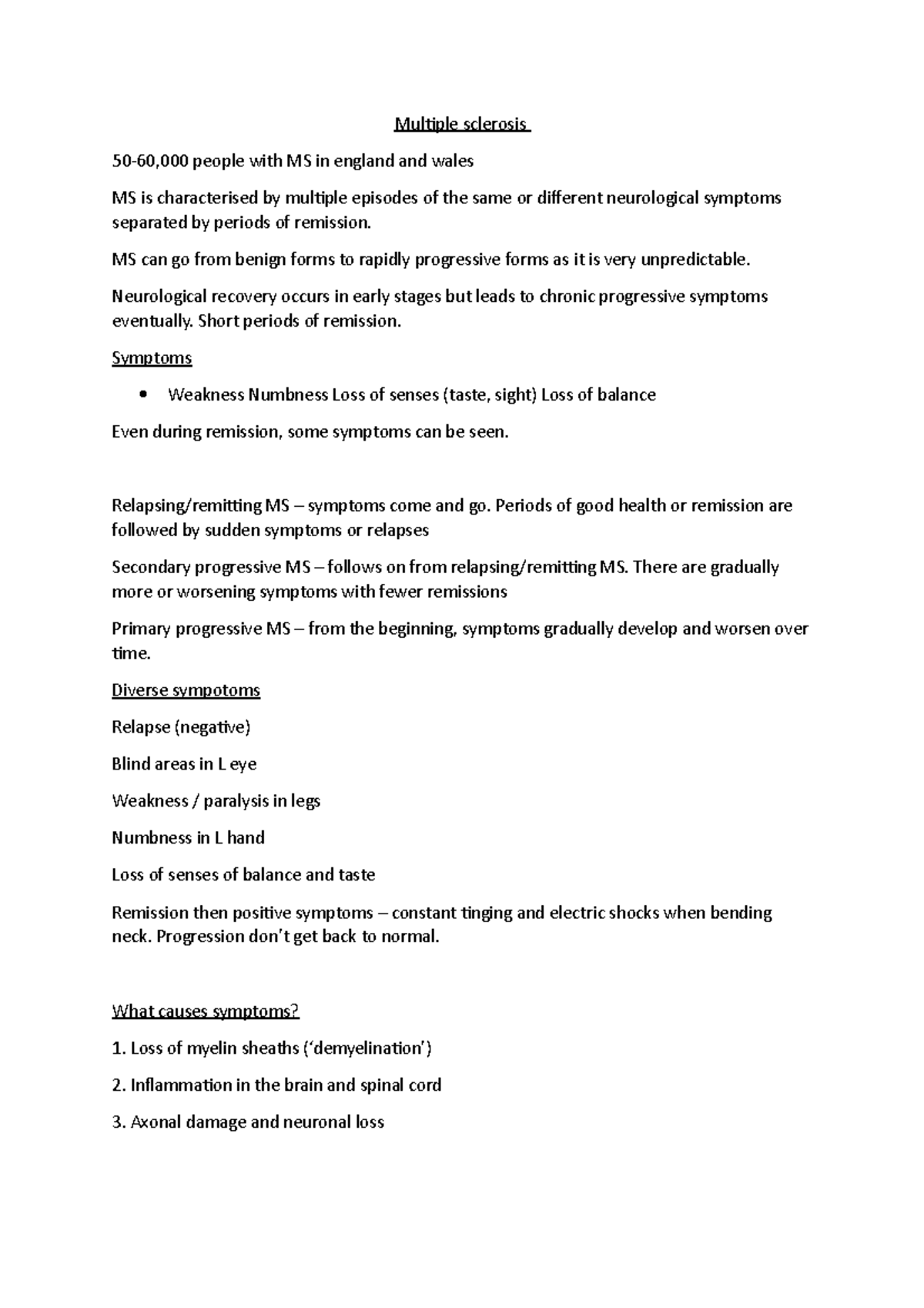Multiple sclerosis - Summarised information regarding MS - Multiple ...