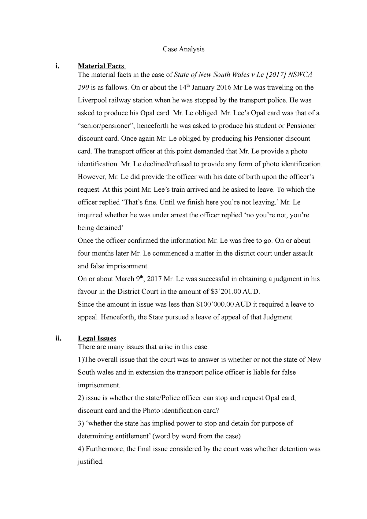 assignment case problem analysis 04.1 identifying the facts & issues