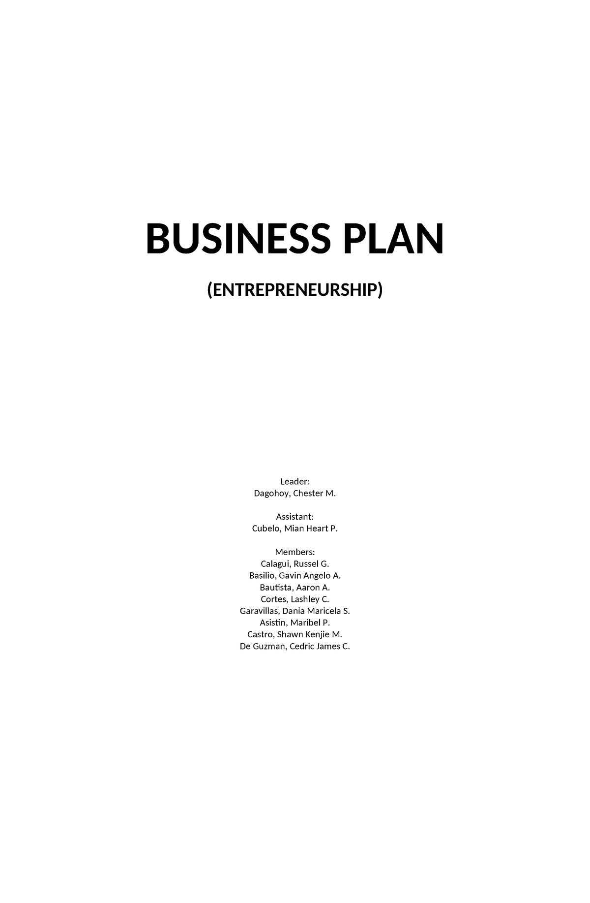 Business- Planfinali 2 - BUSINESS PLAN (ENTREPRENEURSHIP) Leader ...