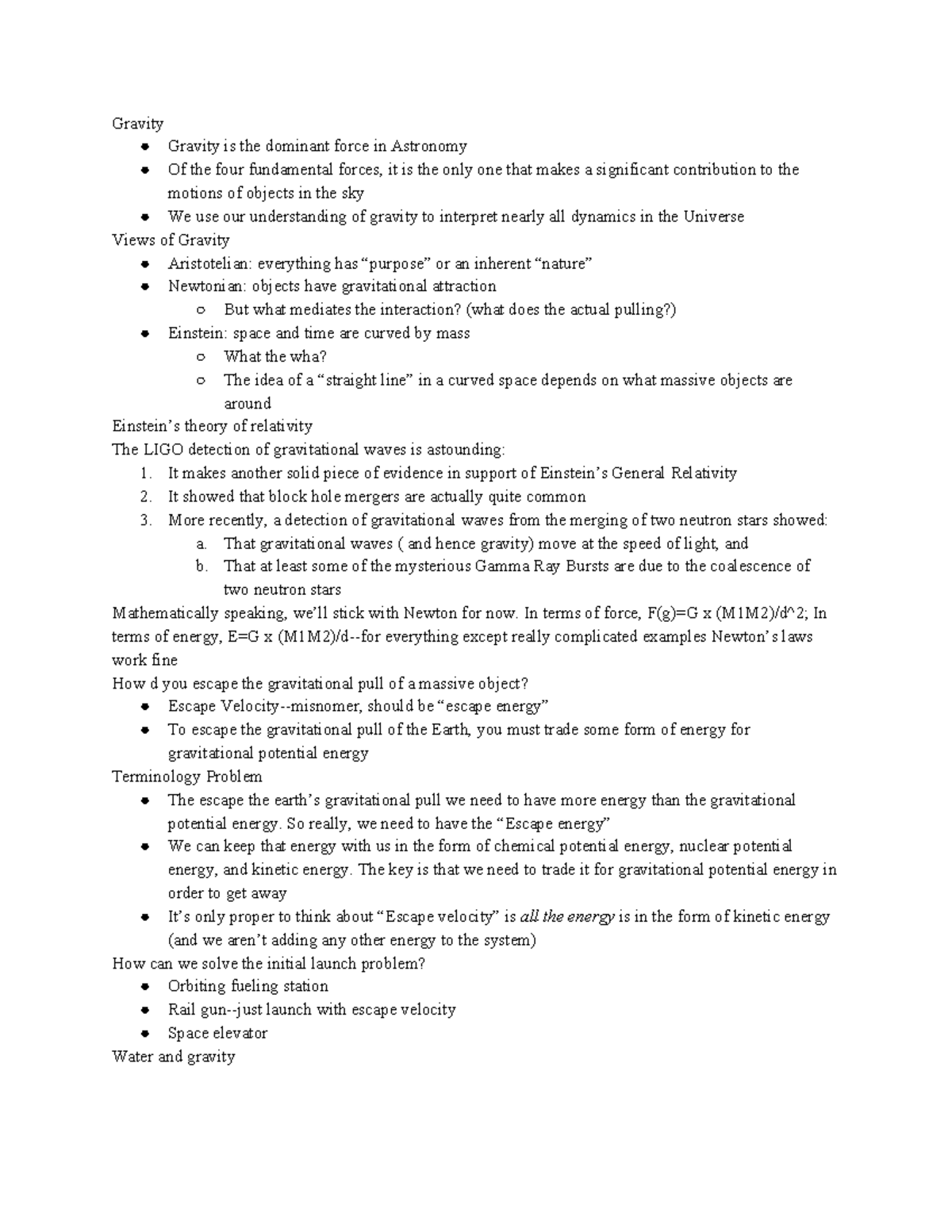 Astro100 Notes 6/19 - Gravity Gravity is the dominant force in ...