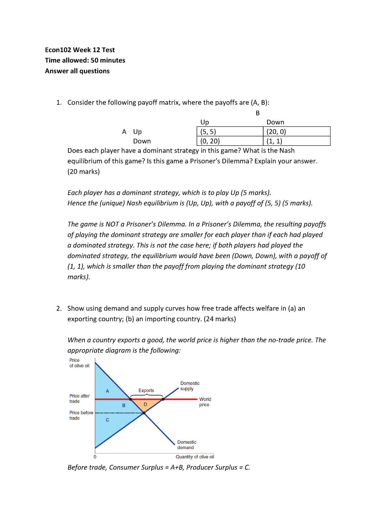 Econ102 Week 12 Test Answers 1 - Econ102 Week 12 Test Time Allowed: 50 ...