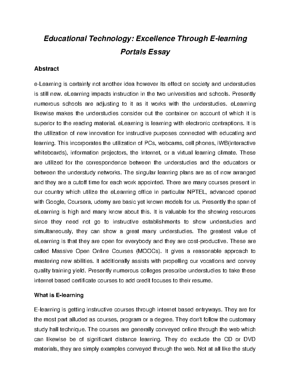 Educational Technology Excellence Through E-learning Portals Essay ...