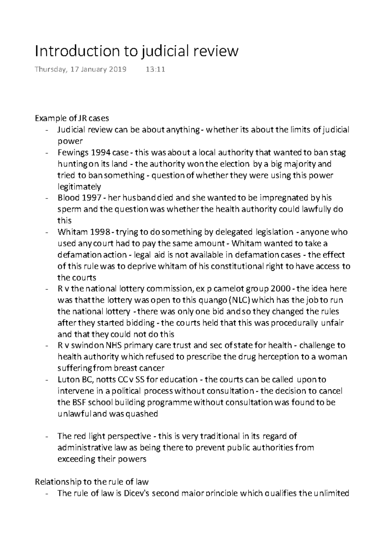 Admin law lecture 12 Introduction to judicial review Example of JR