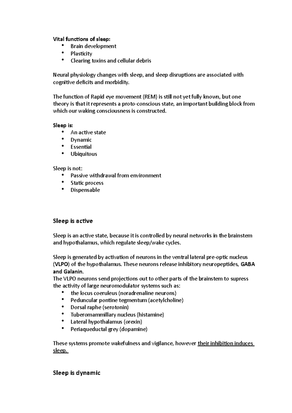 Sleep 2 - Final Exam study notes - Vital functions of sleep: Brain ...