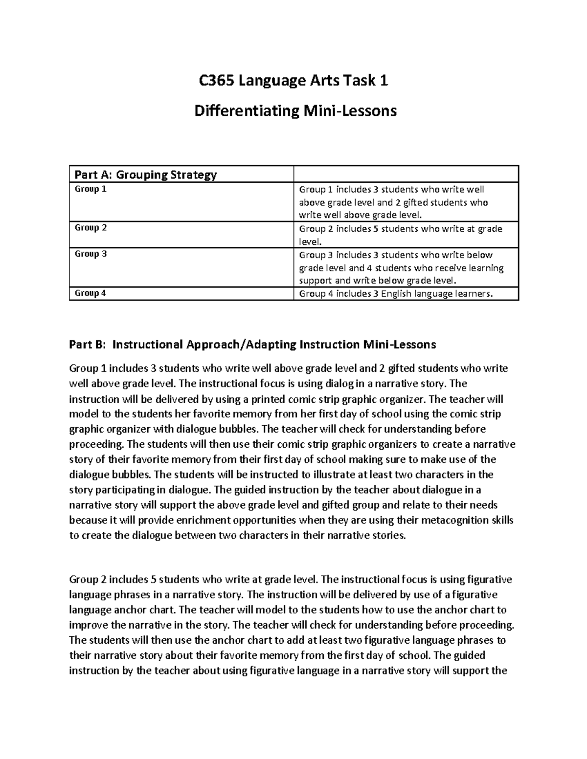 C365 Task 1 Language Arts Instruction and Intervention - C365 - WGU ...