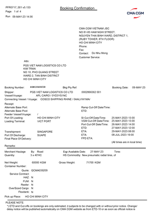 039DX28125 - LOGISTICS - Voy : E Ctnr Forwarding : Vent VGM cut off ...