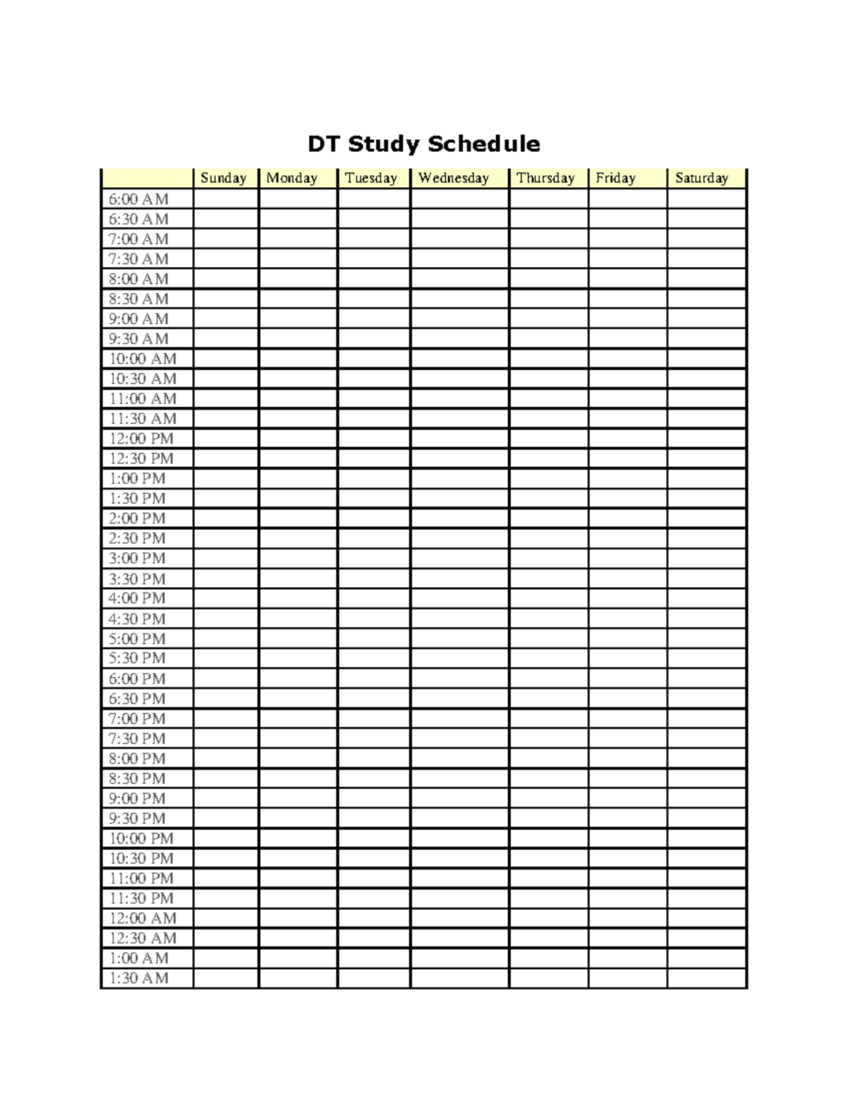 DT Study Schedule - DT Study Schedule Sunday Monday Tuesday Wednesday ...