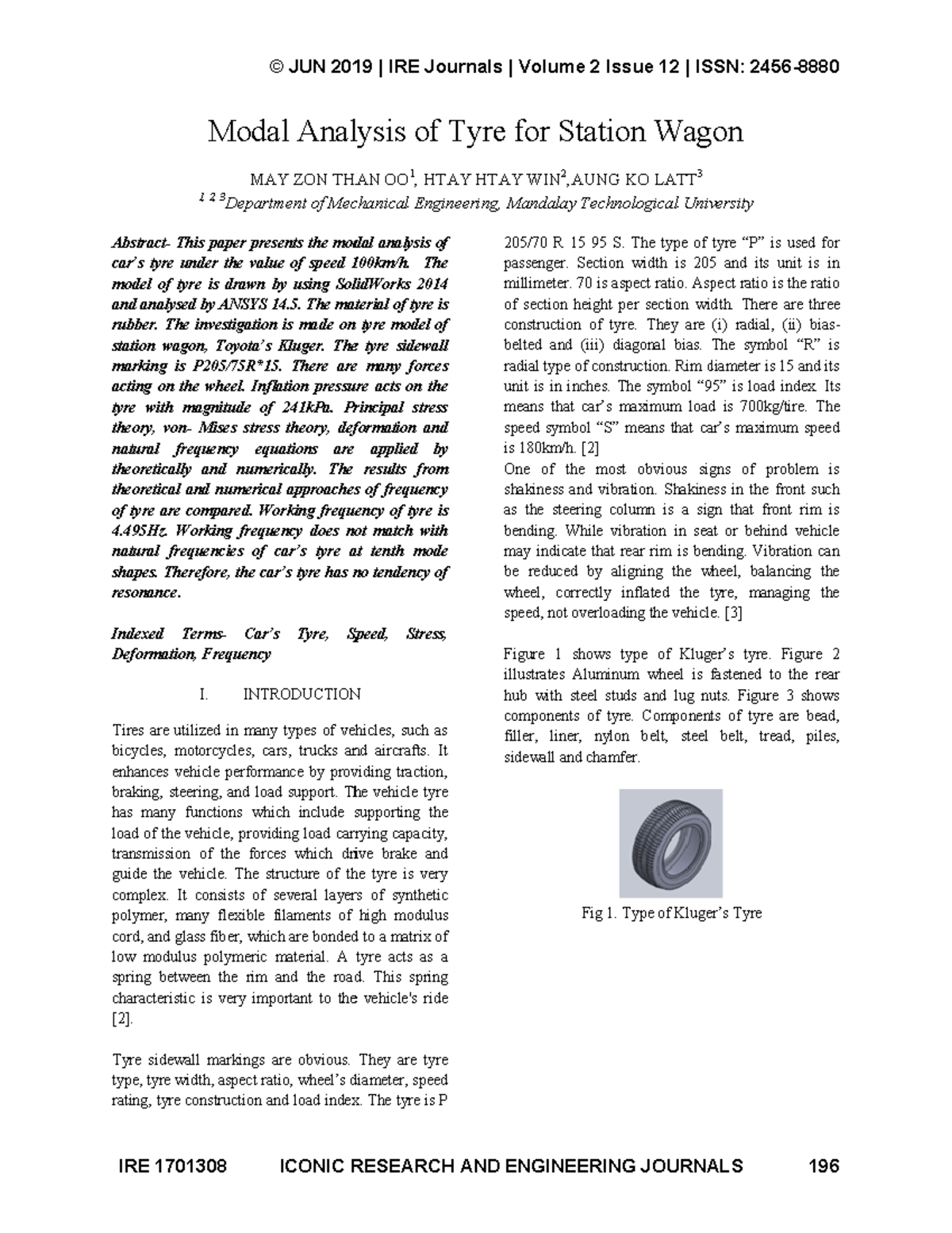 Modal Analysis of Tyre - Mechanical Engineering - JUN 201 2019 IRE ...