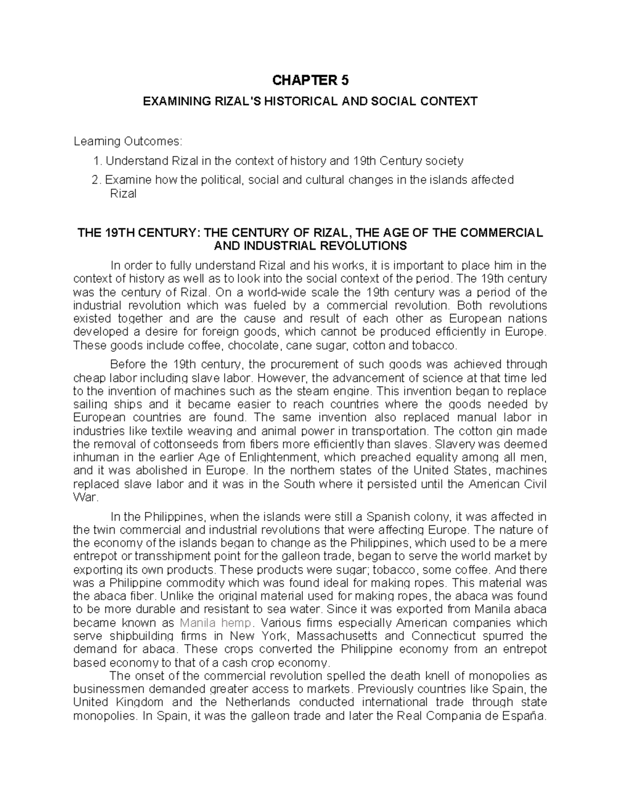 Rizal Chap 05 - CHAPTER 5 EXAMINING RIZAL'S HISTORICAL AND SOCIAL ...