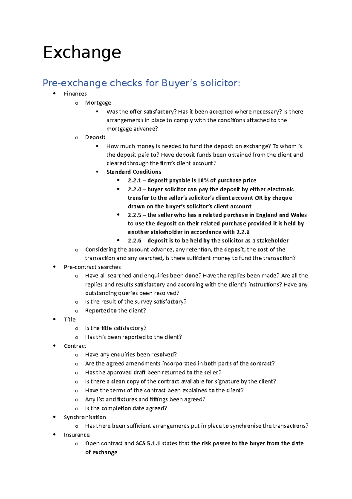 Exchange - Lecture notes 6 - Exchange Pre-exchange checks for Buyer’s ...
