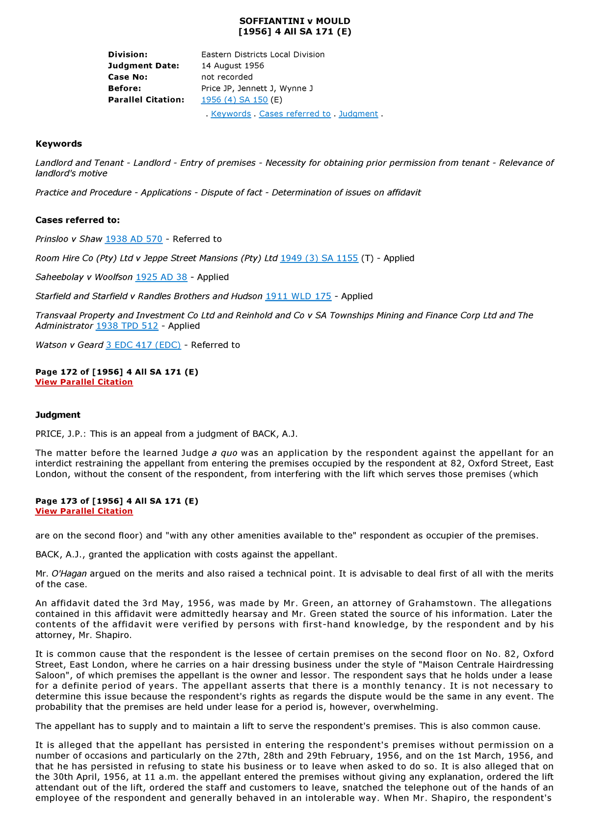 Soffaintini v Mould - Case under Forms of Proceedings. - SOFFIANTINI v ...