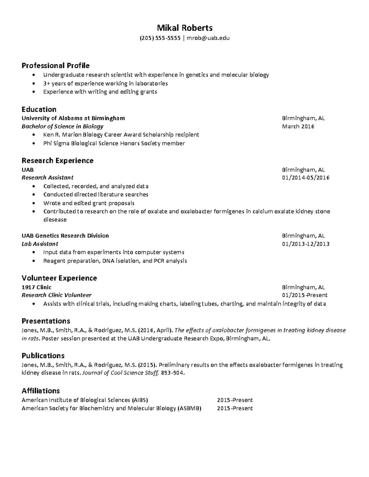 28a Research Resume Example final - Mikal Roberts ( 205 ) 555-5555 ...