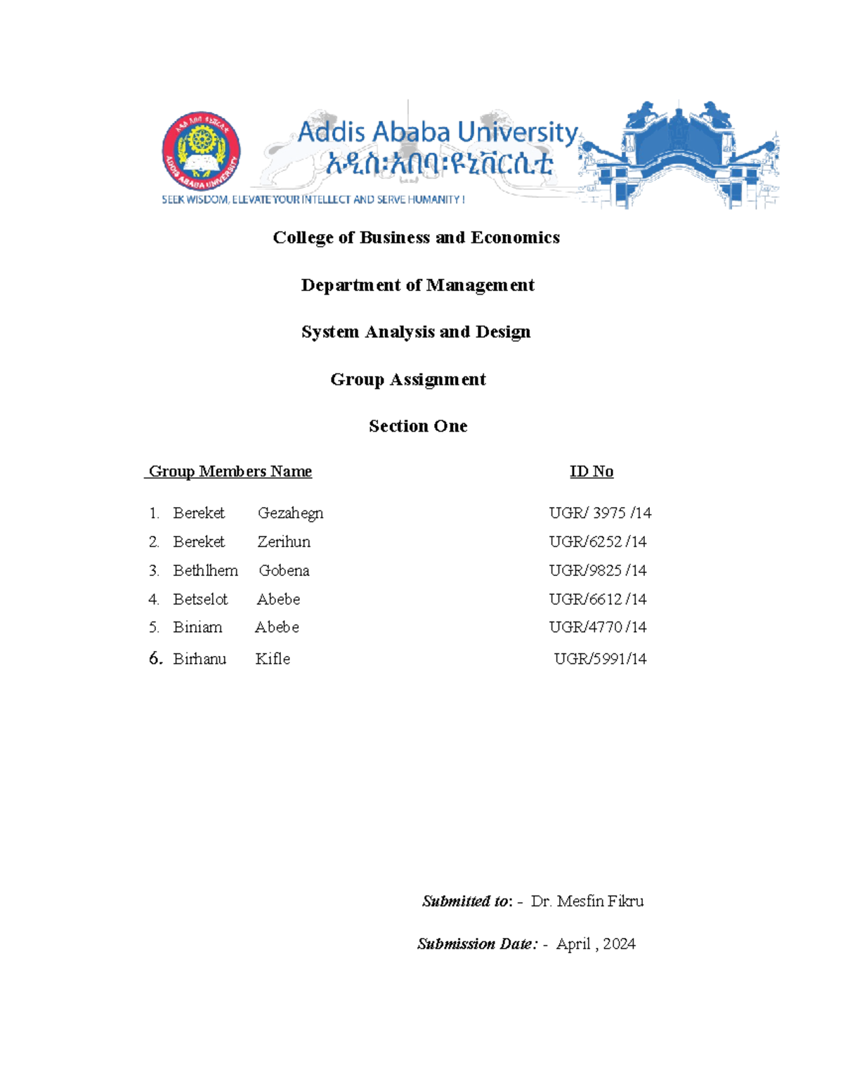 SAD assignment chapter 4 - College of Business and Economics Department ...