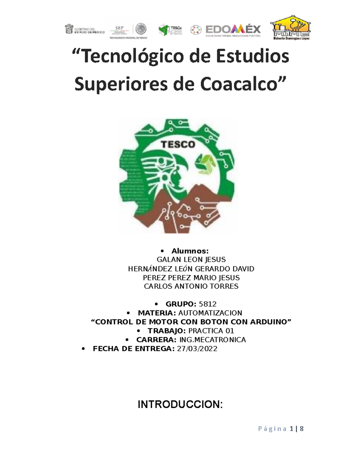 Practica 1 - PRATICA DE ELECTROVALVULA - “Tecnológico de Estudios ...