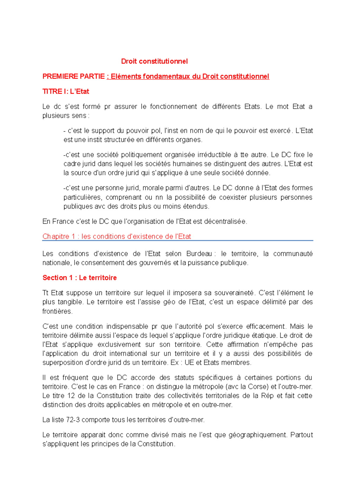 DC-S1 - Notes Cours - Droit Constitutionnel PREMIERE PARTIE : Eléments ...