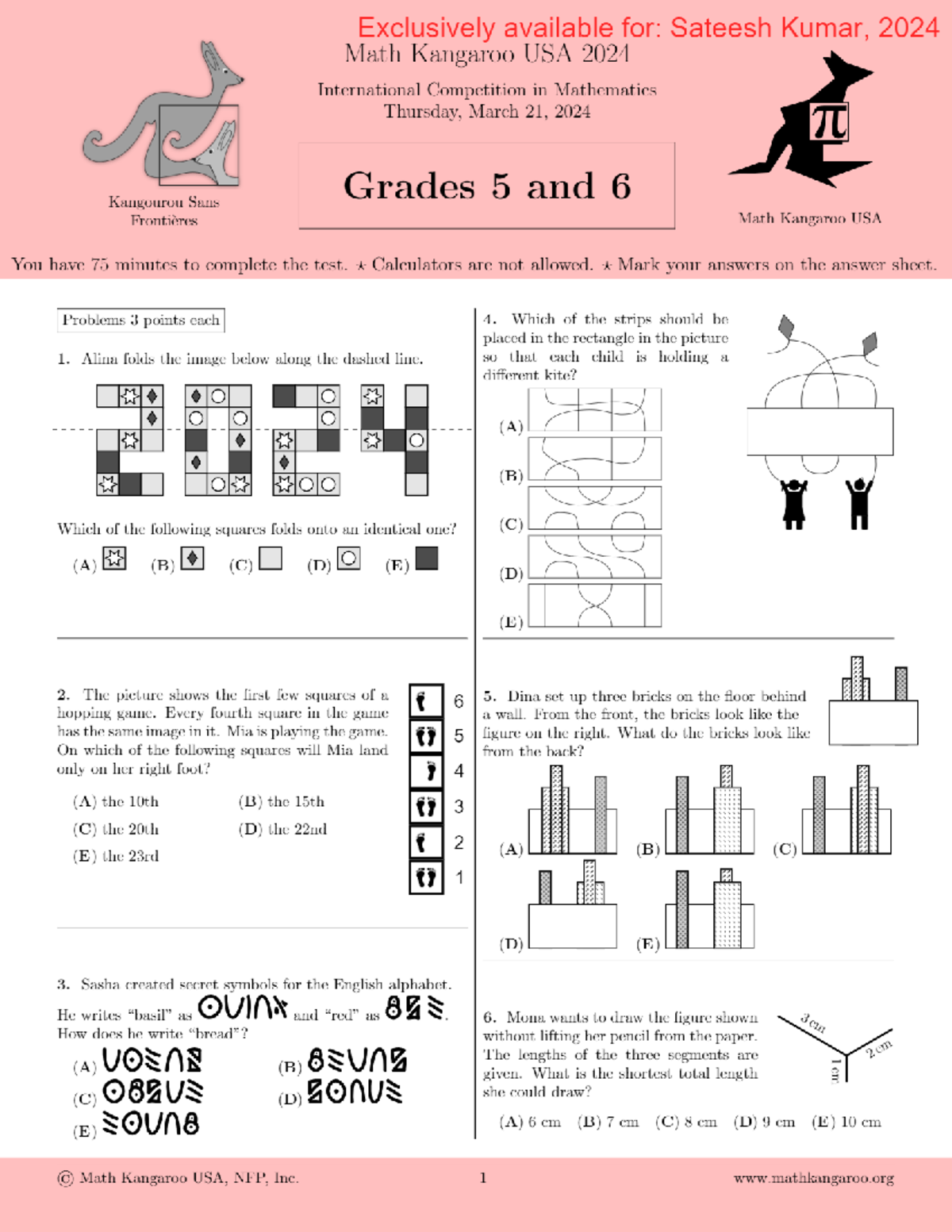 Math Kangaroo 2024 Questions Grades 5&6 gsegtr4 Studocu