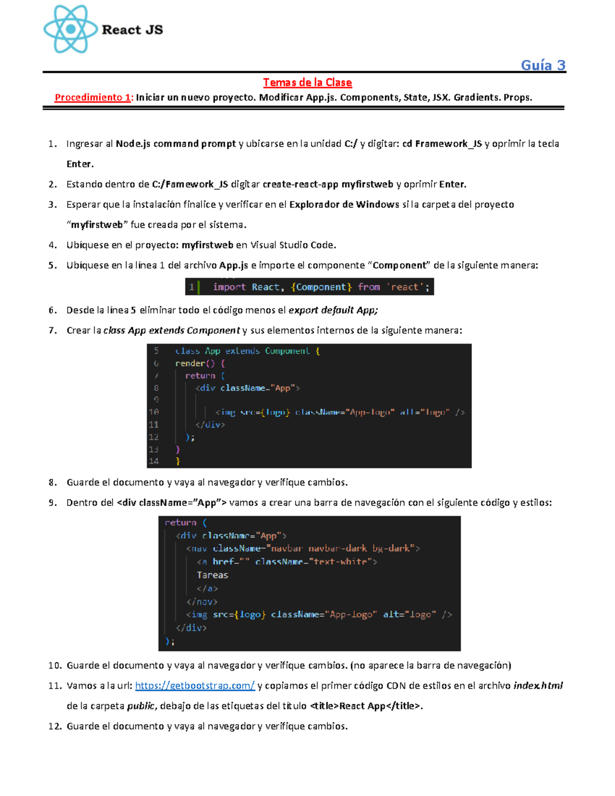 Guia 3 - React JS - Guía 3 Temas de la Clase Procedimiento 1: Iniciar ...