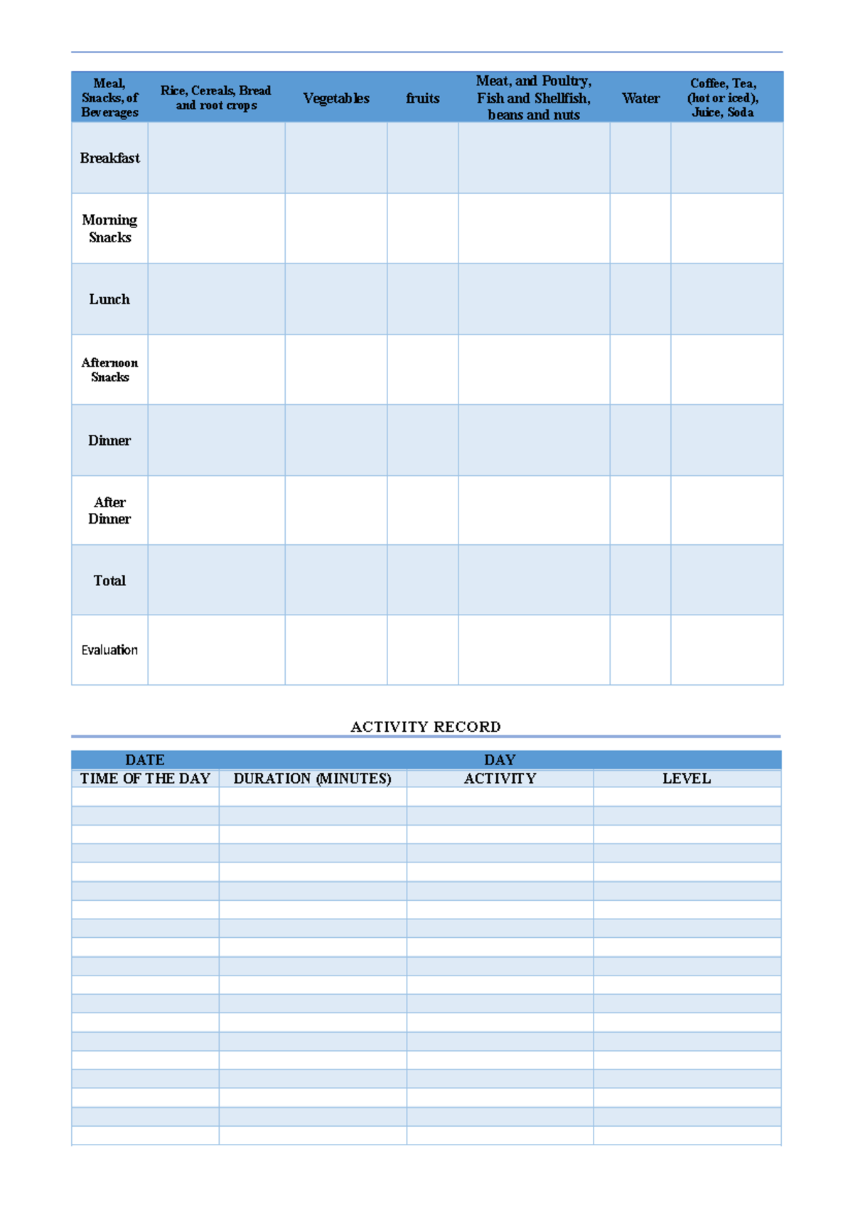 Activity log format - enjoy - English - Meal, Snacks, of Beverages Rice ...
