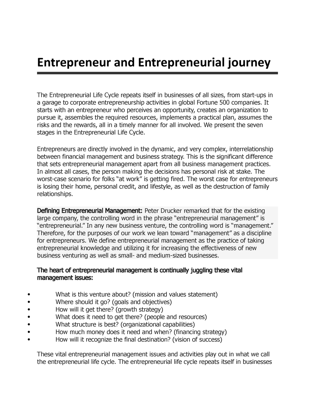 entrepreneurship assignment for mba students
