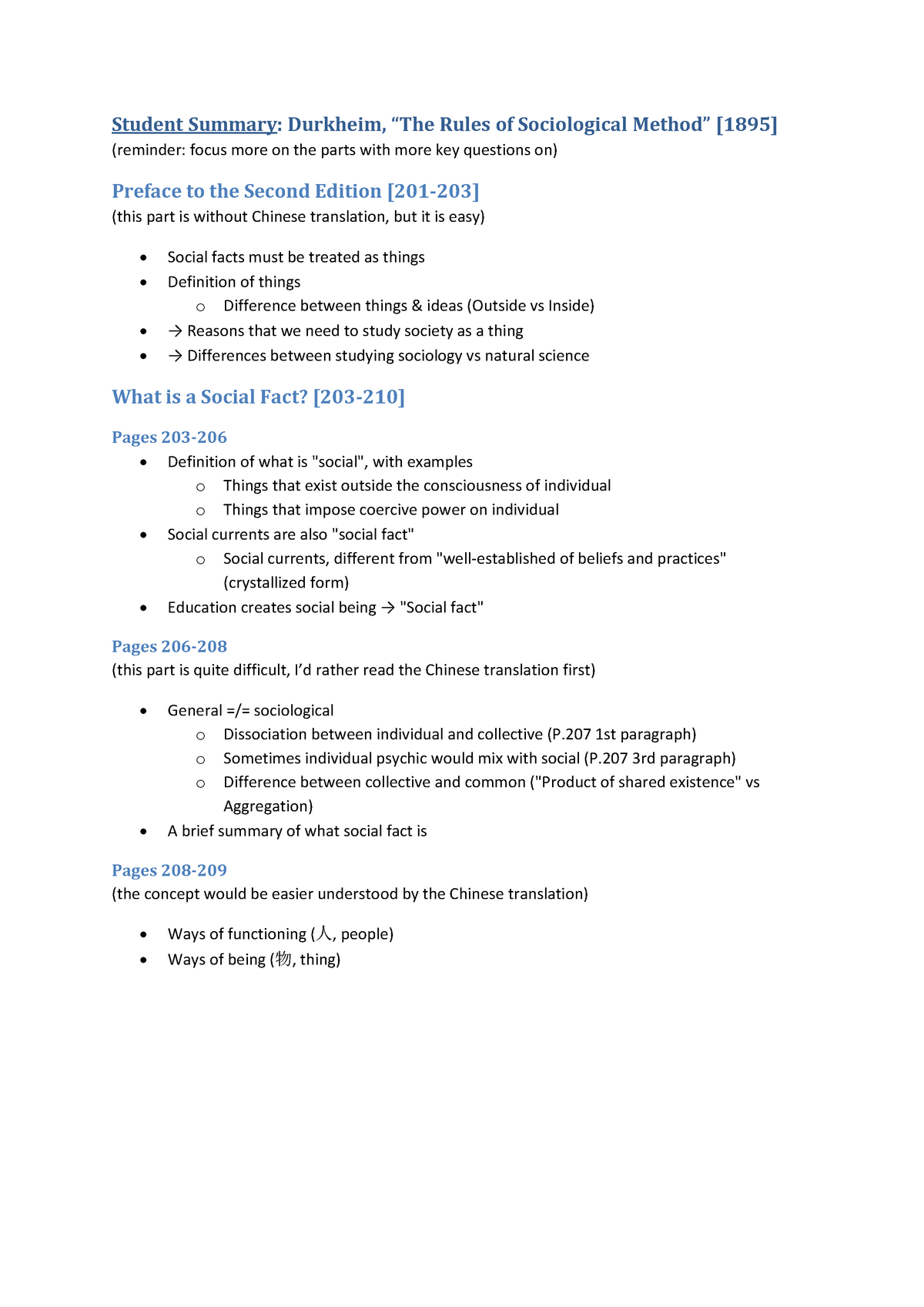 Durkheim 1895 Rules Student Summary - Student Summary: Durkheim, Rules ...