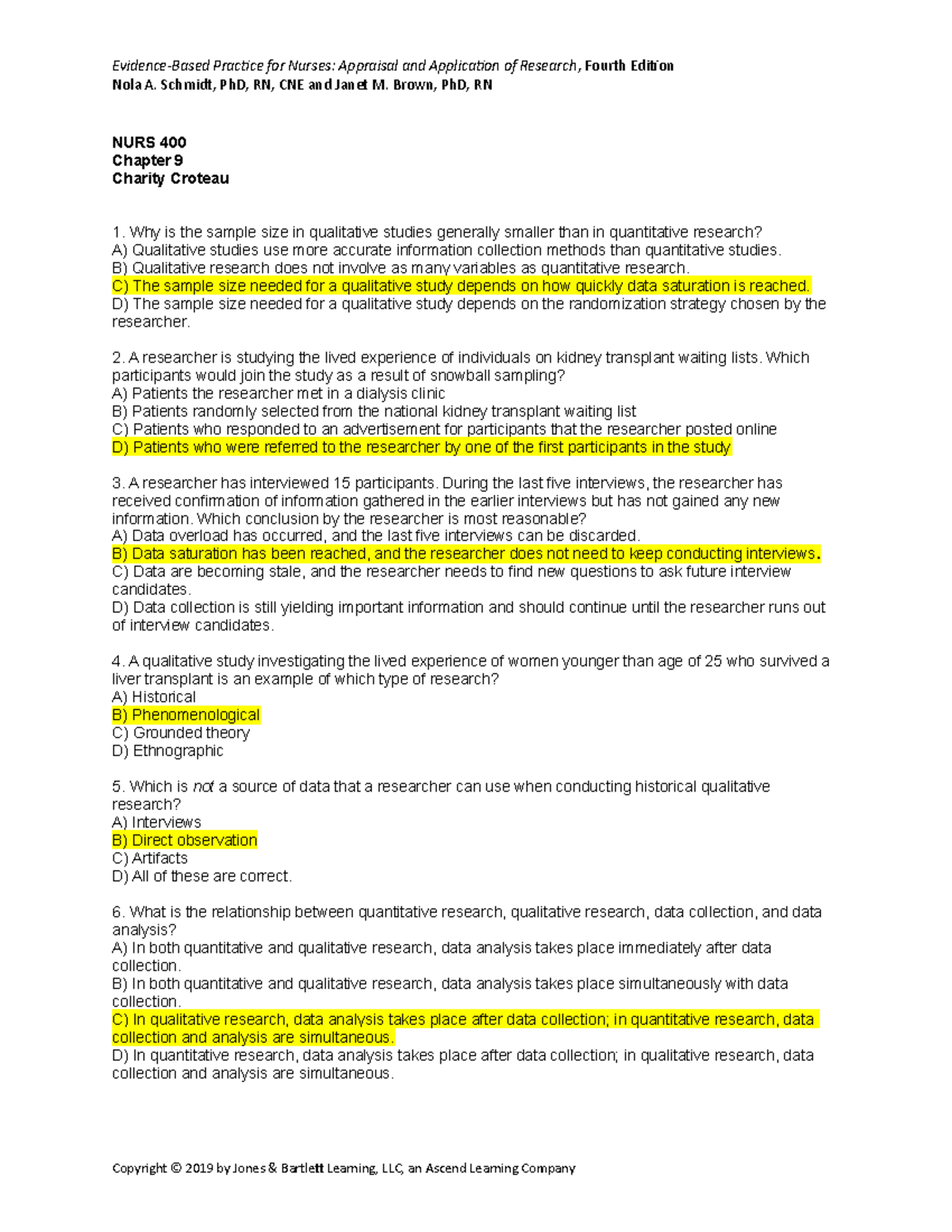 Review Questions-Chapter 9 SB - CC - Evidence-Based Practice for Nurses ...