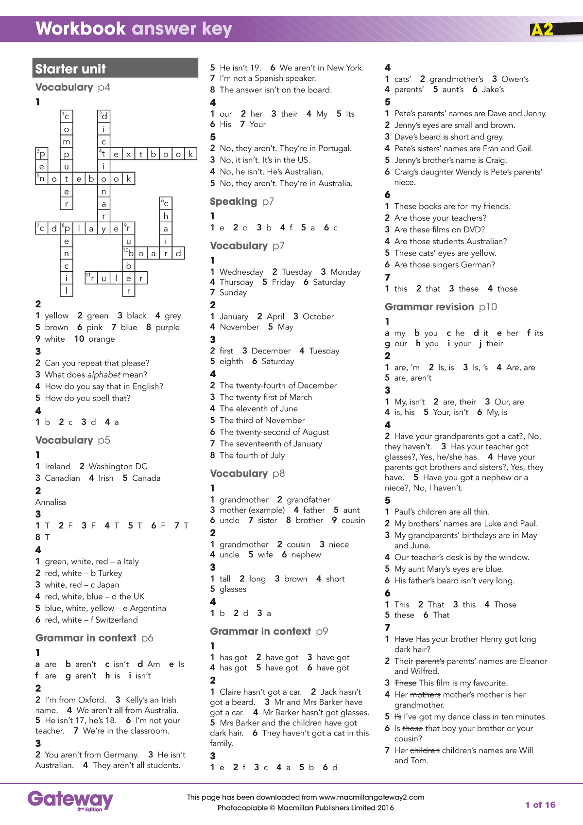 A2 Workbook answer key - Starter unit Vocabulary p 1 ####### 1 c 2 d  ####### o i ####### m c ####### - Studocu