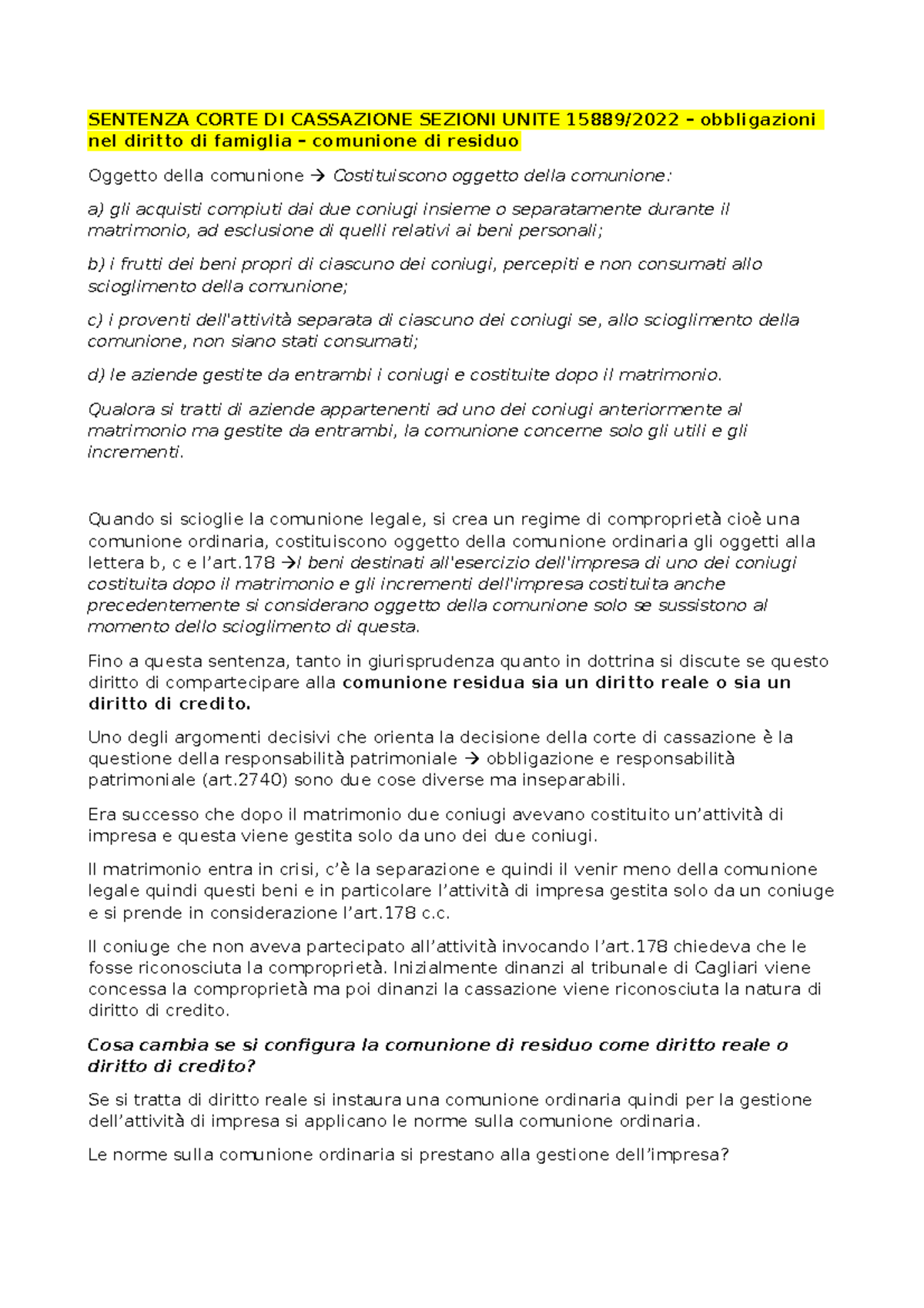 Sentenza Comunione Residua - SENTENZA CORTE DI CASSAZIONE SEZIONI UNITE ...