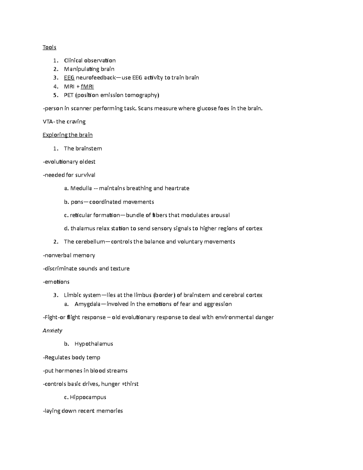 Parts of the brain and what they do - Tools 1. Clinical observation 2 ...