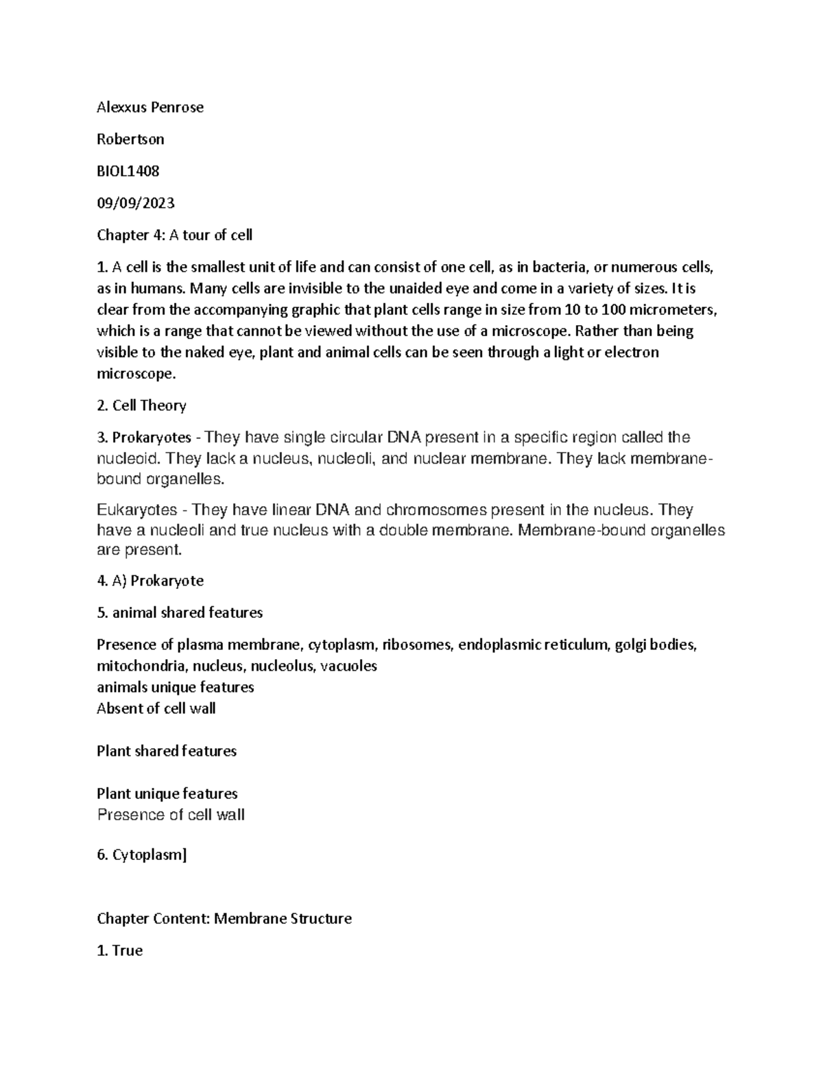 Chapter 4 - answers - Alexxus Penrose Robertson BIOL 09/09/ Chapter 4 ...