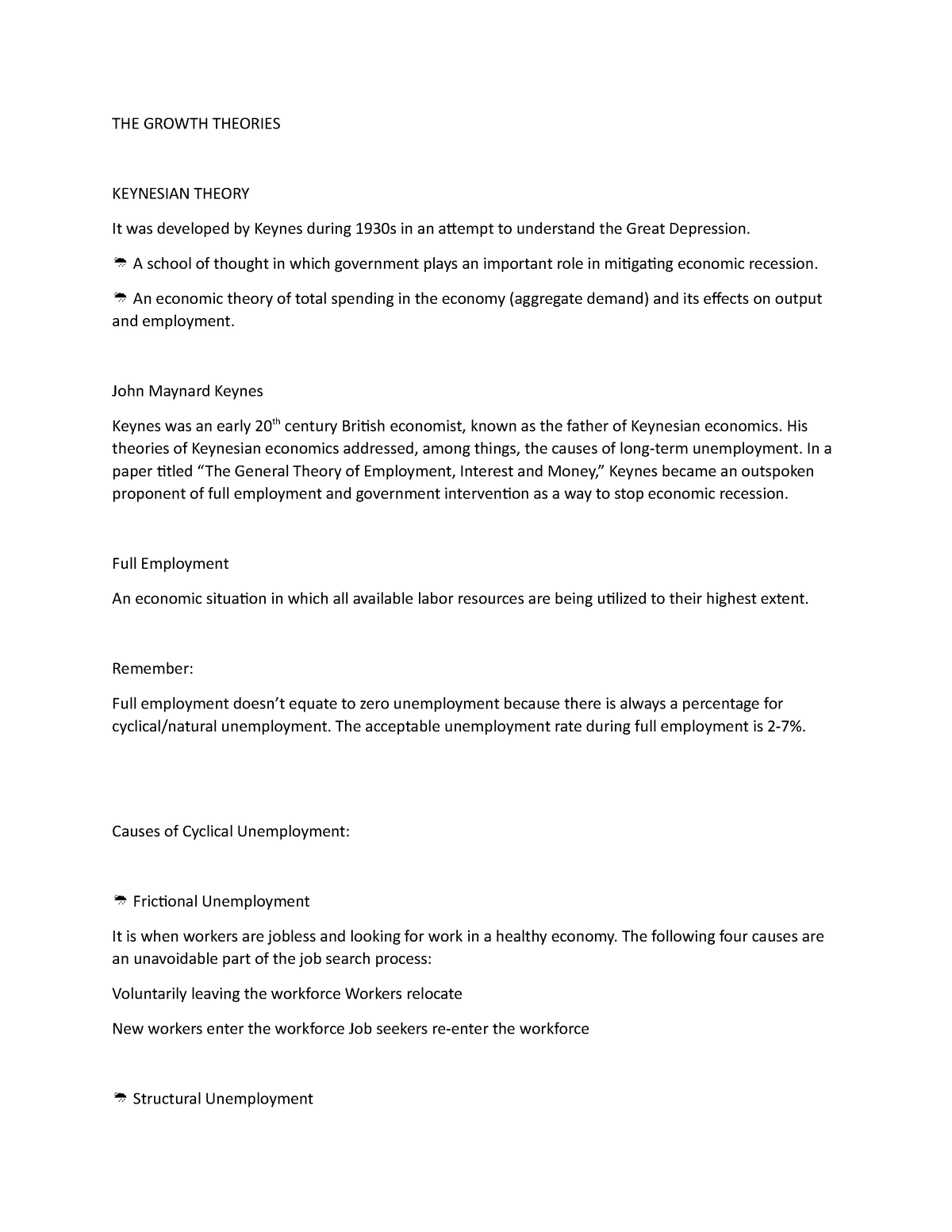 Document (19) - Lecture Notes - THE GROWTH THEORIES KEYNESIAN THEORY It ...