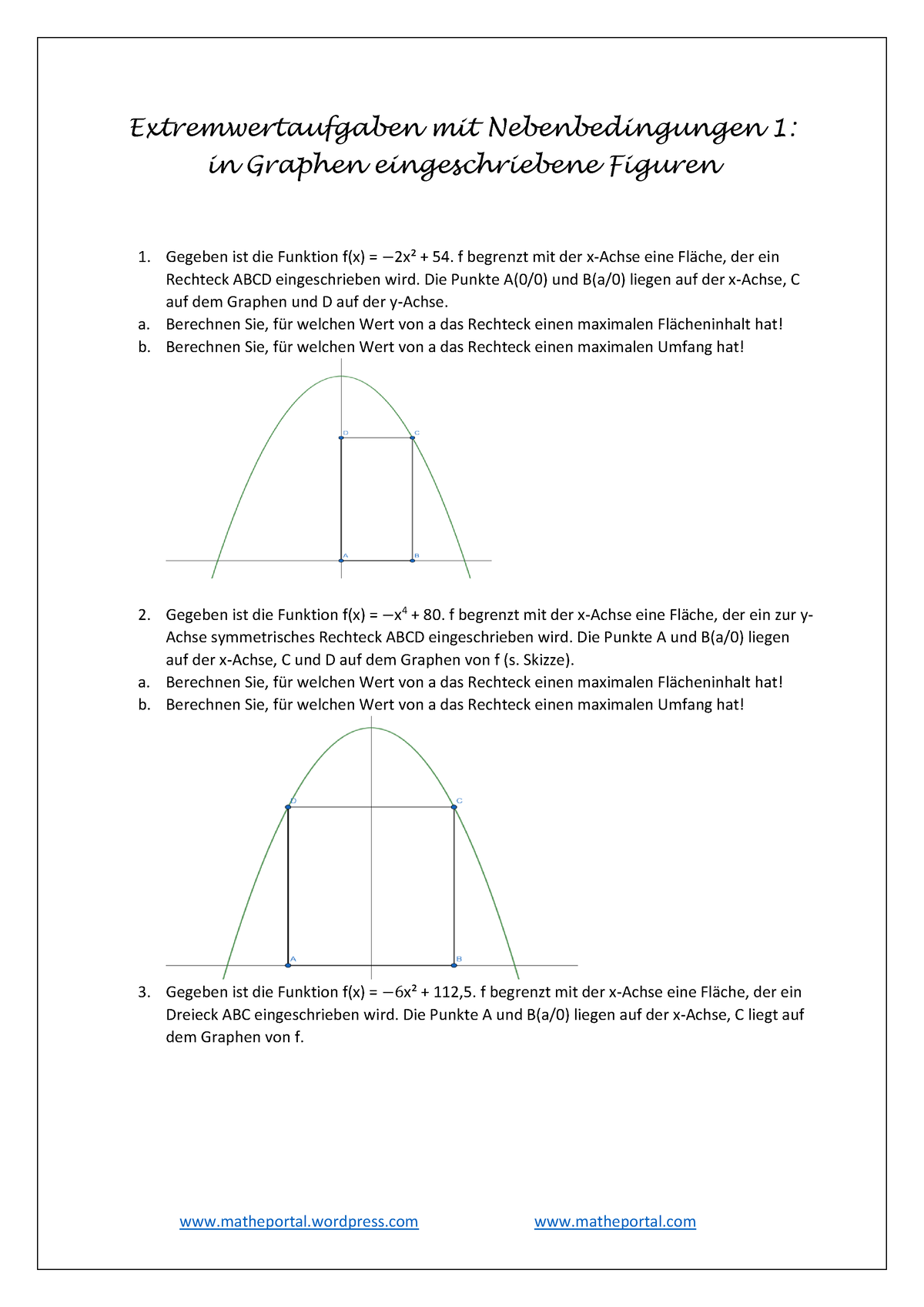 Extremwertaufgaben Übung - Matheportal.wordpress Matheportal ...