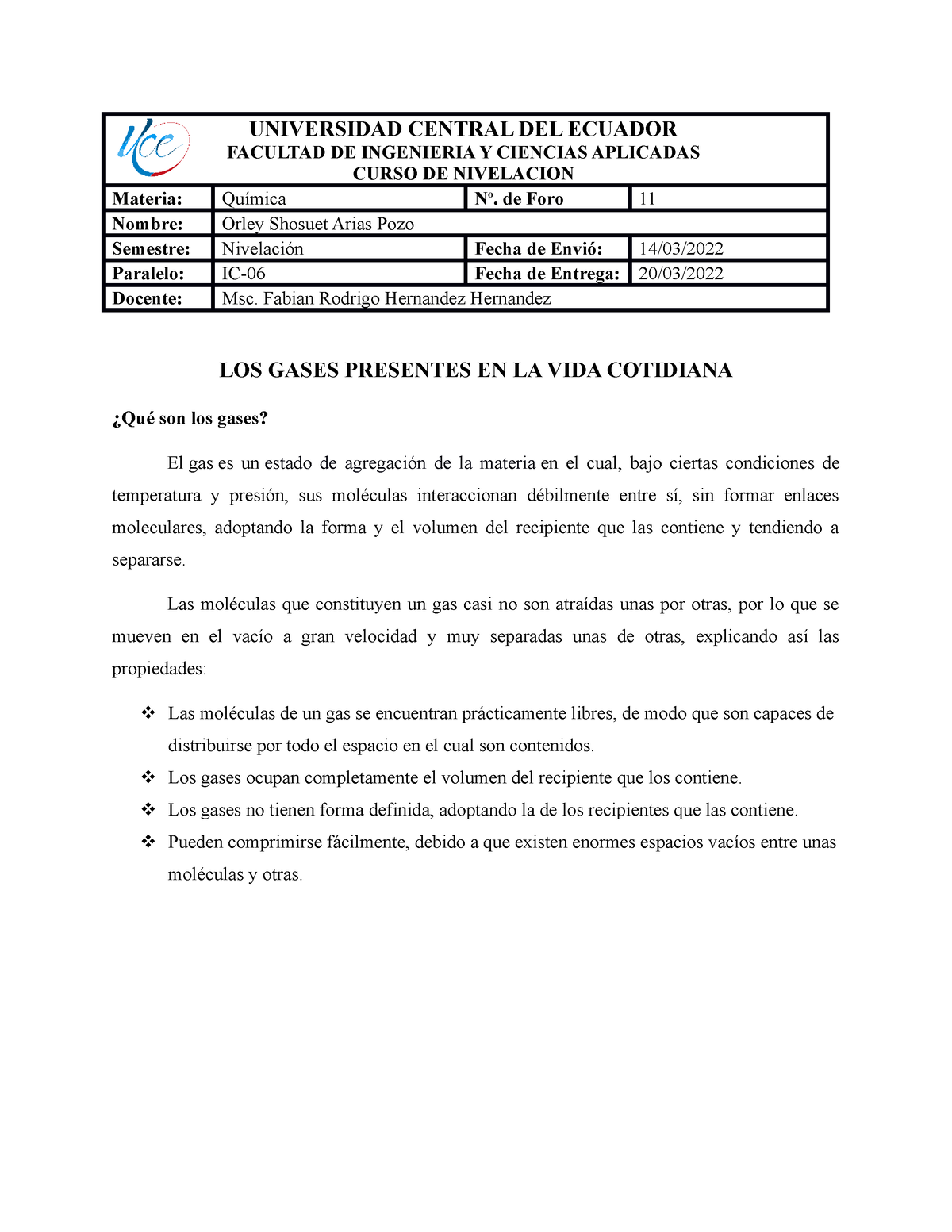 Foro No 11 Los Gases Presentes En La Vida Cotidiana Universidad Central Del Ecuador 5742