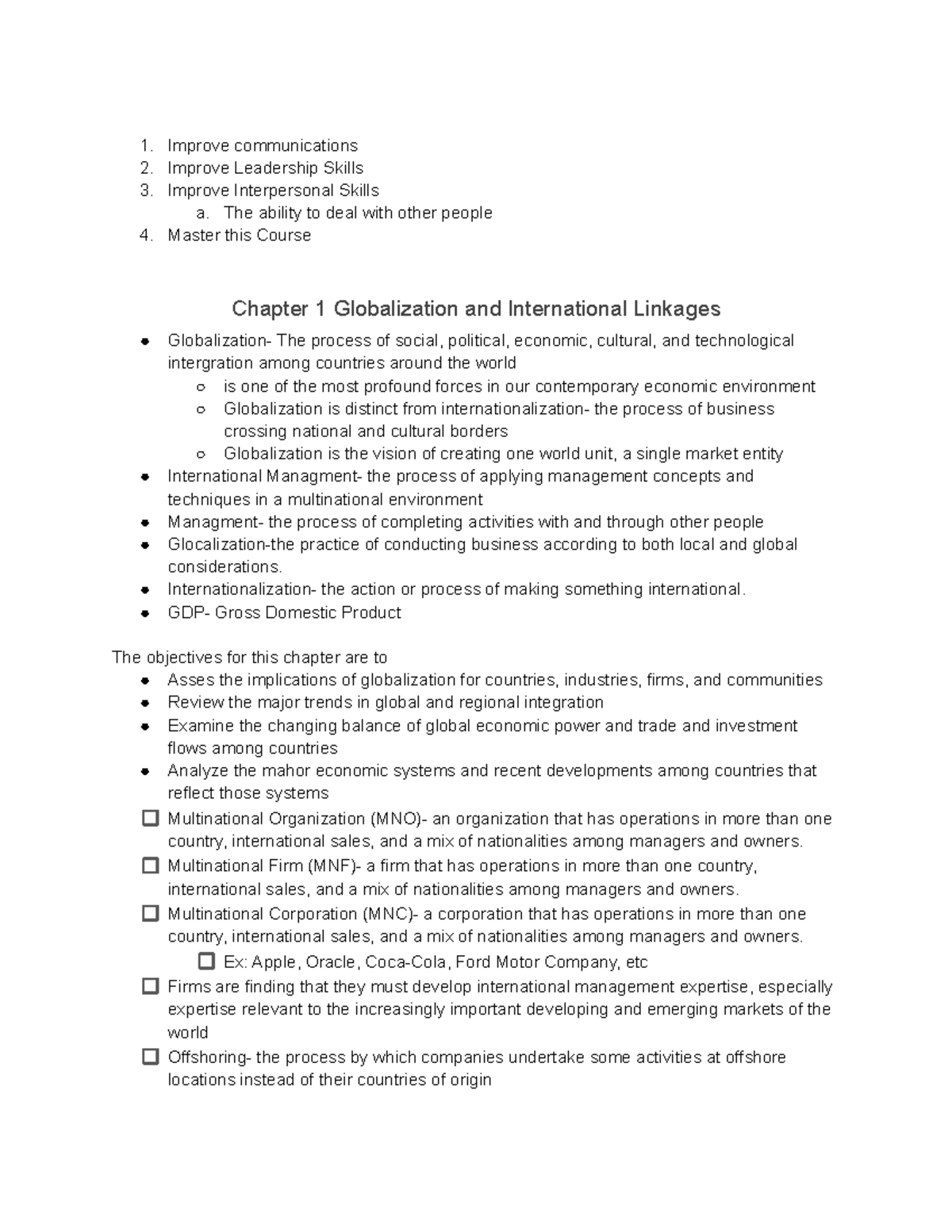 International management Notes - Improve communications Improve ...