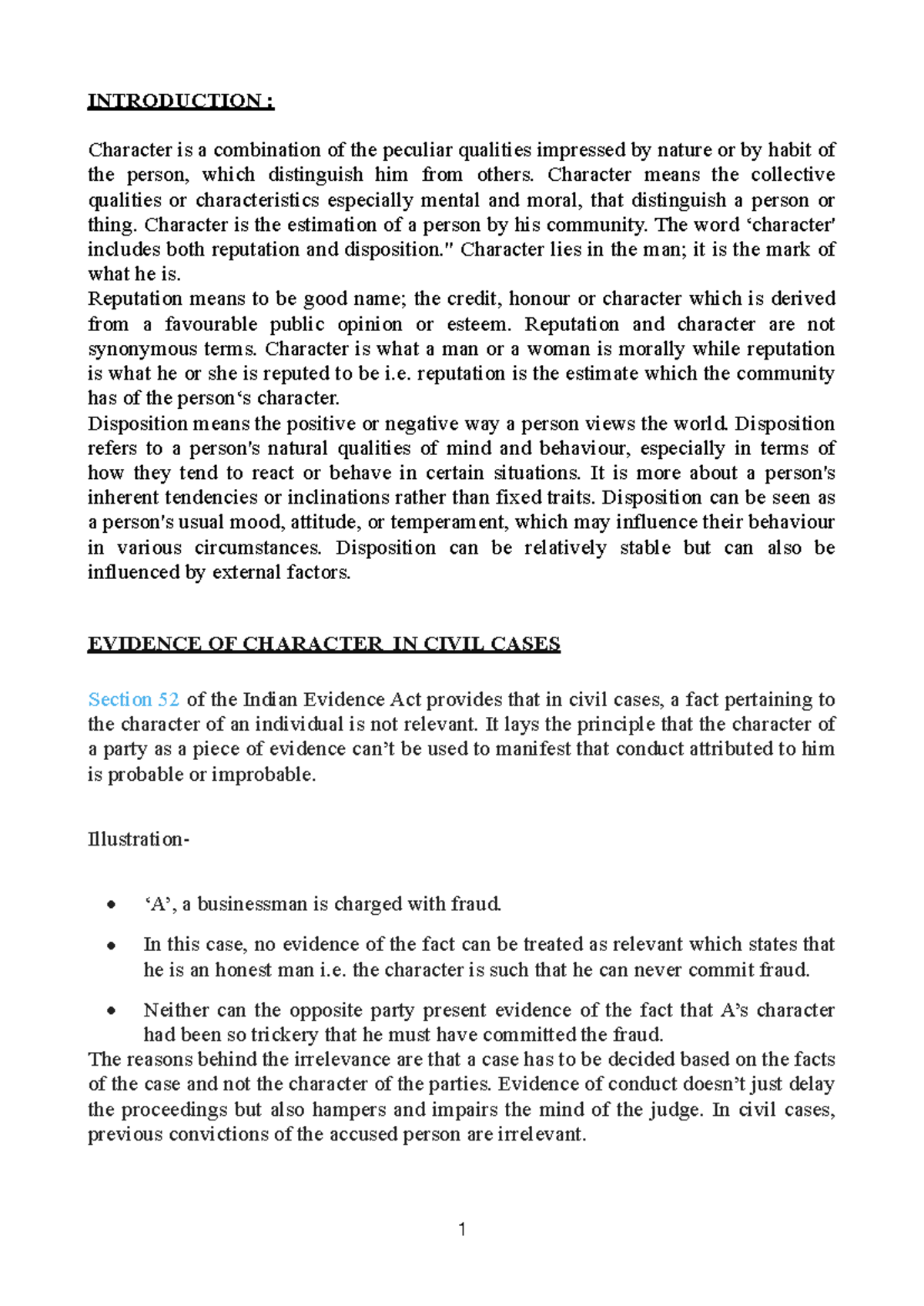 Evidence OF CHARACTER IN CIVIL AND CRIMINAL CASES - INTRODUCTION ...