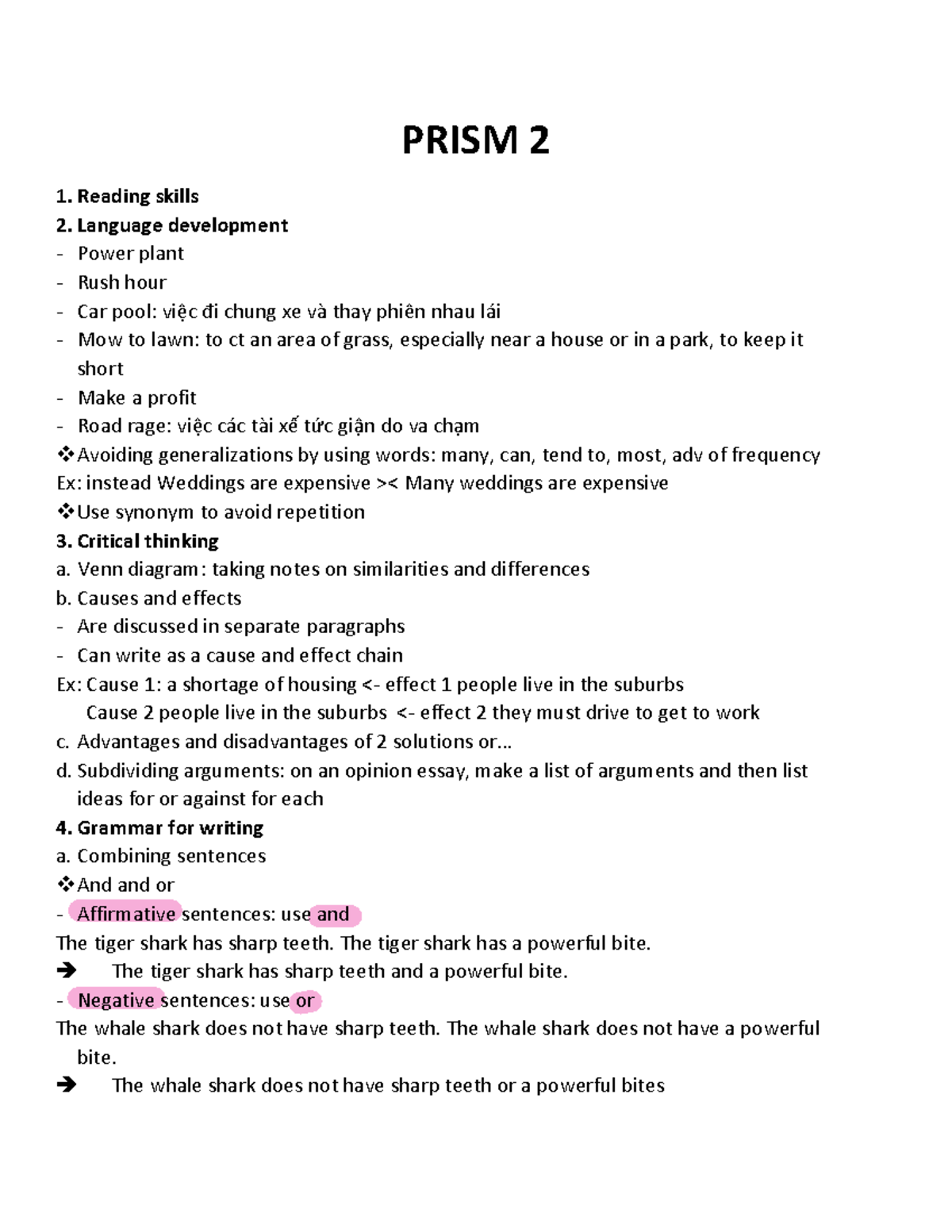 Prism 2 + Business Partner B1 note PRISM 2 Reading skills Language