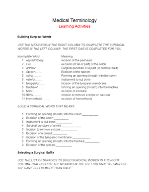 Medical Terminology Pt. 3 - Medical Terminology Learning Activities 