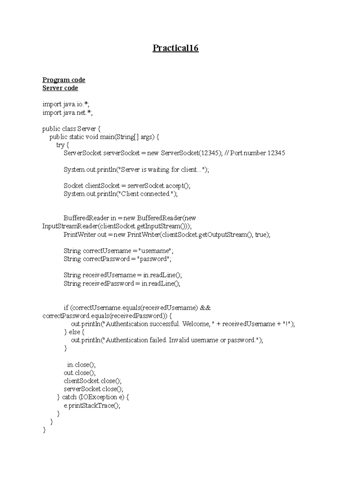 Practical 16java - Practical Program code Server code import java ...