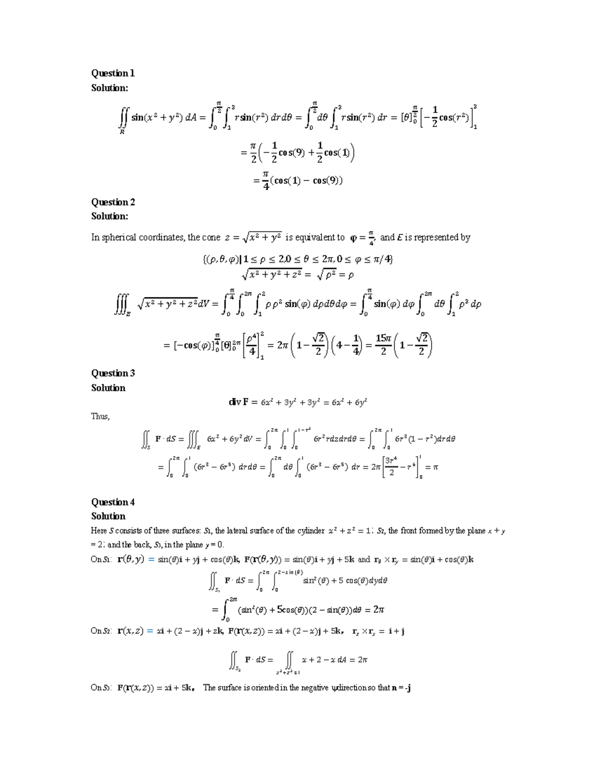 Mock Solution - Mock - Question 1 Solution: ඵ sinሺ𝑥ଶ ൅ 𝑦ଶሻ ோ 𝑑𝐴 ൌ න න ...