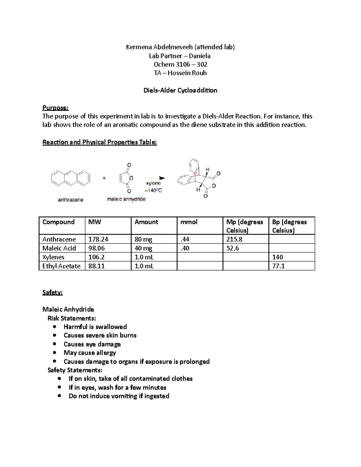 Ochem Lab 4 - Lab 4 - Kermena Abdelmeseeh (attended Lab) Lab Partner ...