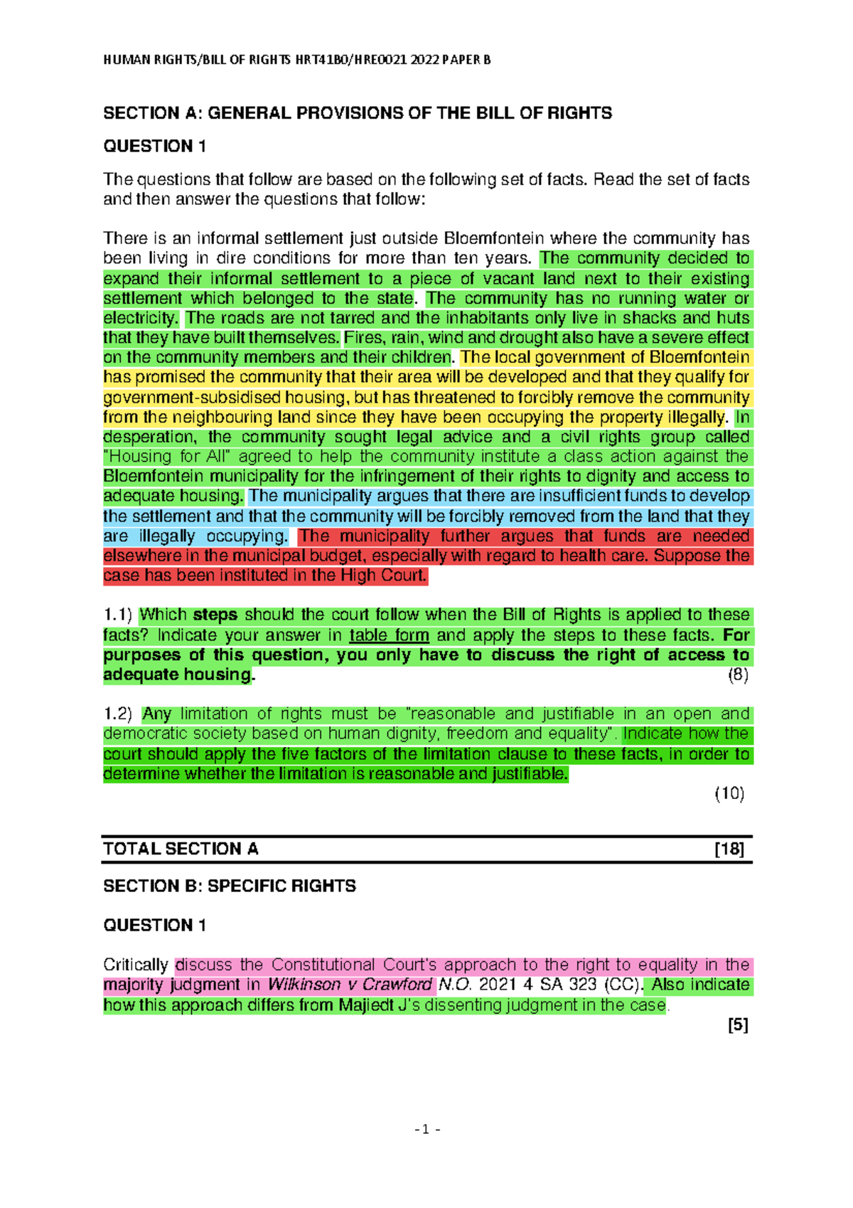 Human Rights NOV EXAM 2022 Paper B - Copy - SECTION A: GENERAL ...