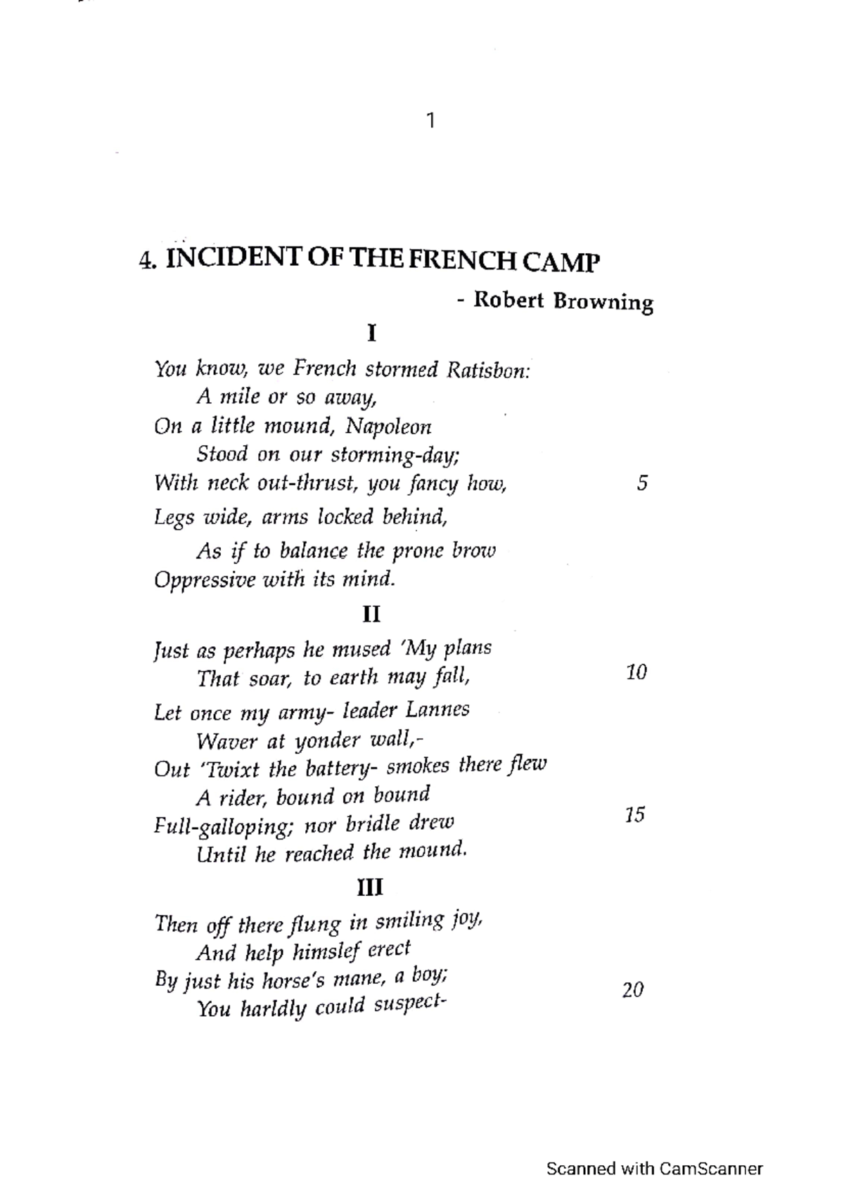 Poetry Incident OF THE French CAMP by Robert Browning BA English