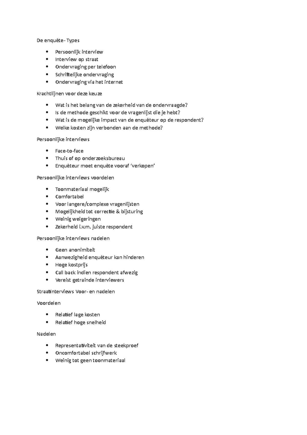 Samenvatting kwantitatief marktonderzoek  De enquête Types
