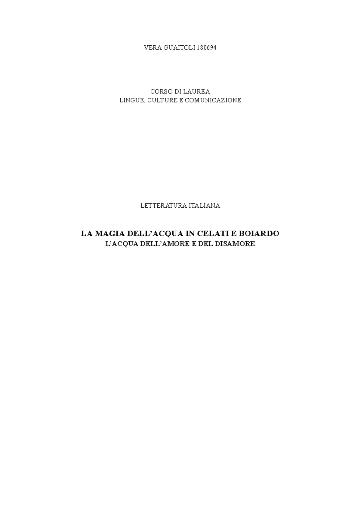 La magia dell'acqua in Celati e Boiardo. L'acqua dell'amore e del ...