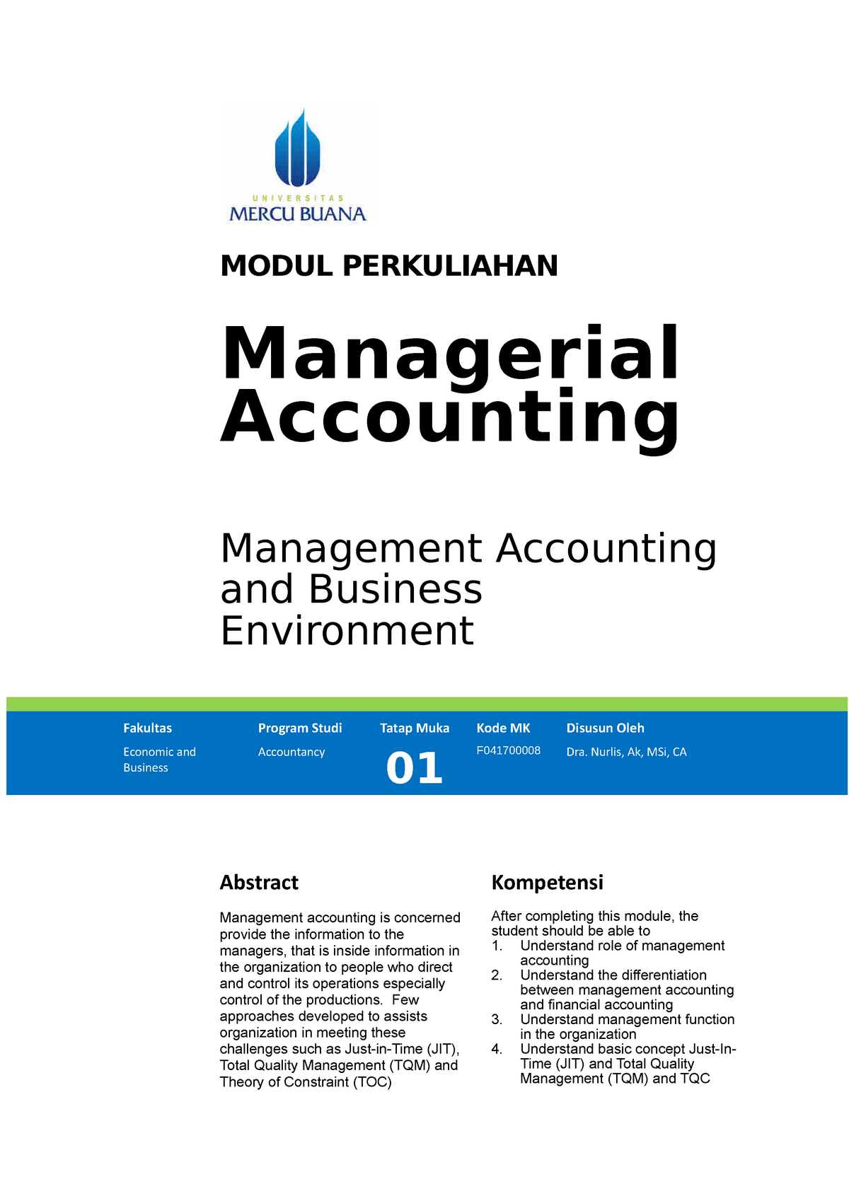 Module-1 - Lecture Notes 1 - MODUL PERKULIAHAN Managerial Accounting ...